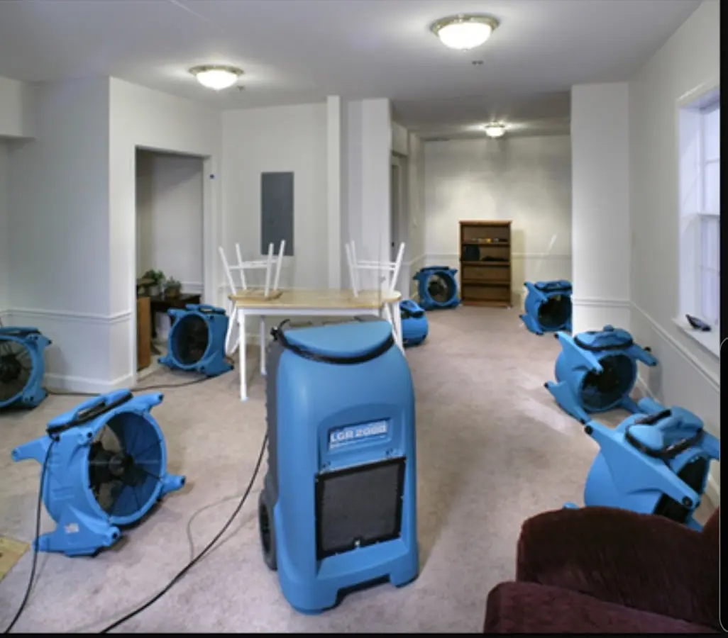 Air movers and dehumidifier setup for Water Damage Restoration in Upper Darby